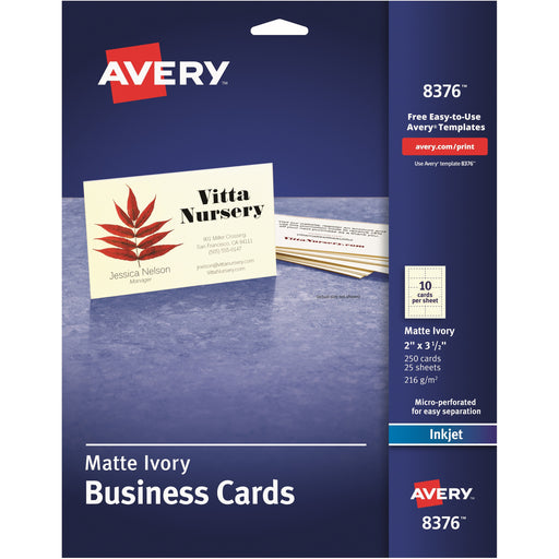 Avery® 2" x 3.5" Ivory Business Cards, Sure Feed(TM), 250 (8376)