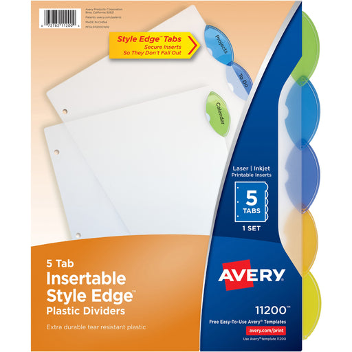 Avery® Plastic Binder Dividers, Insertable Multicolor Style Edge 5-tabs