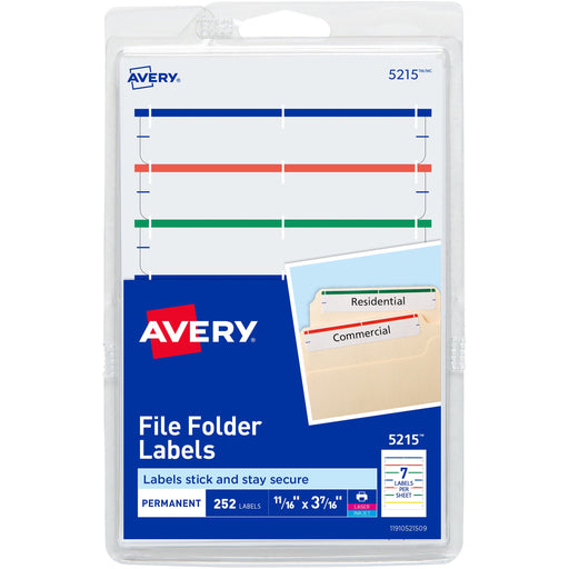Avery® File Folder Labels, Assorted, 2/3" x 3-7/16" , 252 (5215)