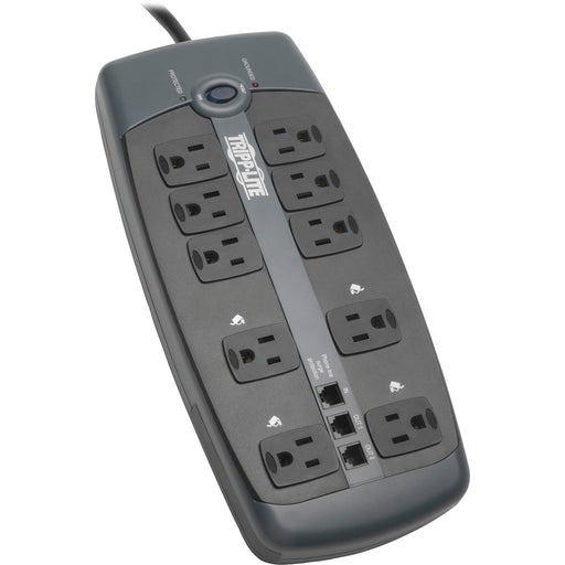 Tripp Lite Protect It! 10-Outlet Surge Protector 8 ft. (2.43 m) Cord with Right-Angle Plug 2395 Joules Tel/DSL Protection Black Housing