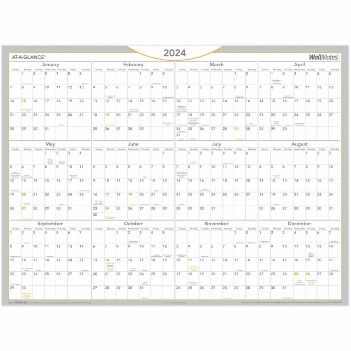 At-A-Glance WallMates Dry-Erase Self-Adhesive Yearly Wall Planner