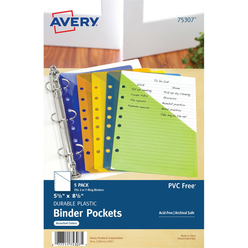 Avery® Durable Mini Binder Pockets - For 3-Ring and 7-Ring Binders