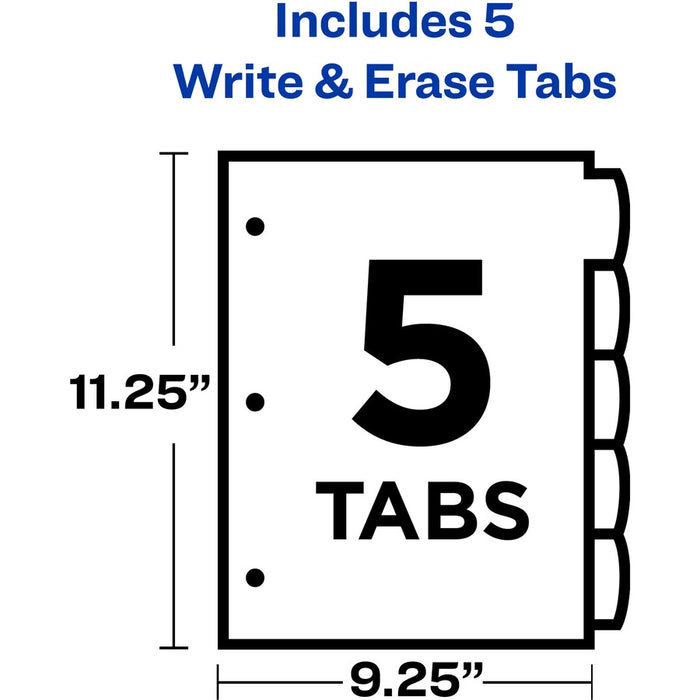 Avery® Write & Erase Durable Plastic Dividers w/Pockets, 5-tab, Multicolor