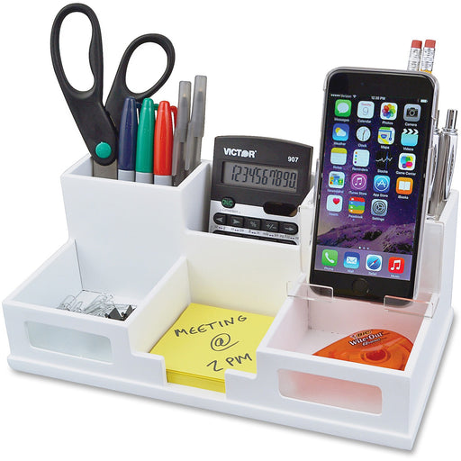 Victor W9525 Pure White Desk Organizer with Smart Phone Holder