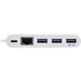 Tripp Lite 3-Port USB-C Hub with LAN Port and Power Delivery, USB-C to 3x USB-A Ports and Gbe, USB 3.0, White