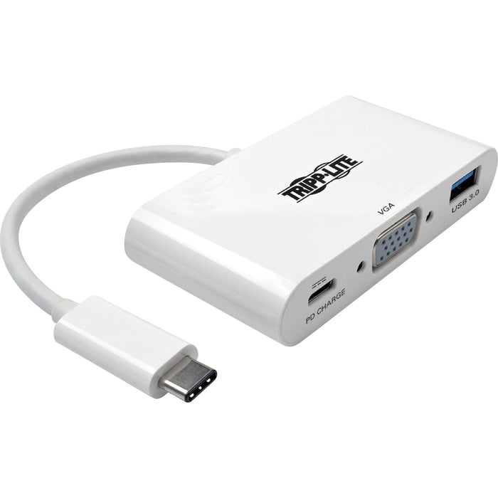 Tripp Lite USB-C to VGA Adapter with USB-A Port and PD Charging, White