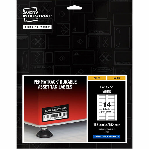 Avery® PermaTrack Durable White Asset Tag Labels, 1-1/4" x 2-3/4" , 112 Asset Tags