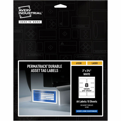 Avery® PermaTrack Durable White Asset Tag Labels, 2" x 3-3/4" , 64 Asset Tags