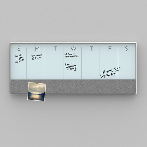 U Brands Magnetic Weekly Calendar Glass Dry Erase Board, Only for use with HIGH Energy Magnets, 14.25 x 35 Inches, White Aluminum Frame (3199U00-01)