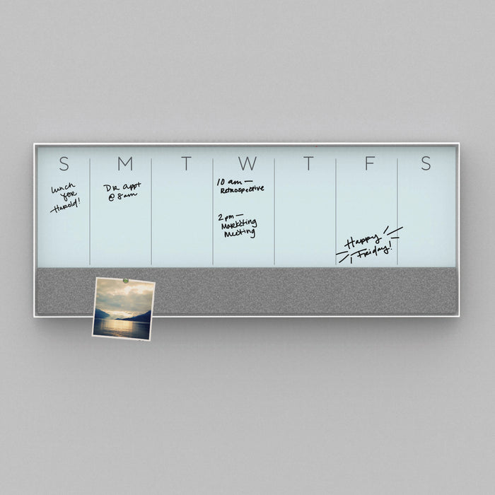 U Brands Magnetic Weekly Calendar Glass Dry Erase Board, Only for use with HIGH Energy Magnets, 14.25 x 35 Inches, White Aluminum Frame (3199U00-01)