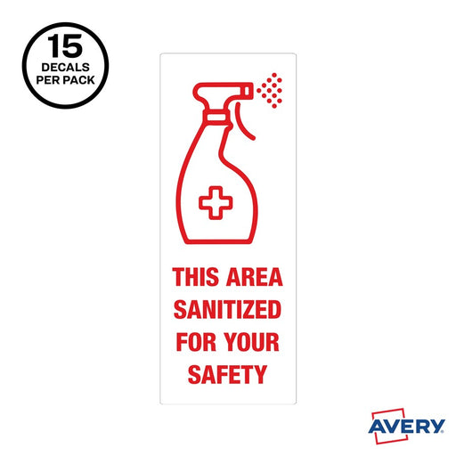 Avery® Surface Safe THIS AREA SANITIZED Decals