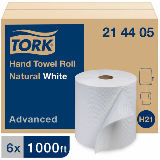 Tork Hand Towel Roll, White, Advanced, H21, Disposable, High Capacity, 1-Ply, 6 Rolls x 1000 - 214405