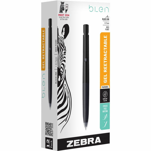 Zebra Pen bLen Retractable Gel Black Barrel 0.7mm Dozen