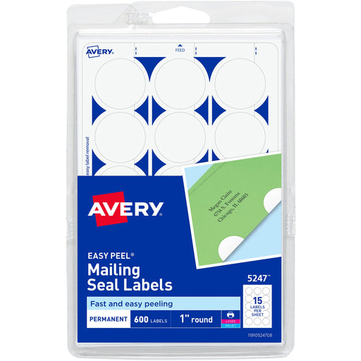 Avery® Mailing Seals, Permanent, 1" Diameter, 600 Labels (5247)