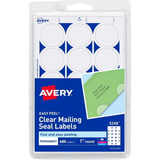 Avery® Avery Printable Mailing Seals, Clear, 1" Diameter, 480 Labels (5248)
