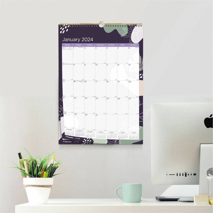 Blueline Abstract Floral Monthly Wall Calendar