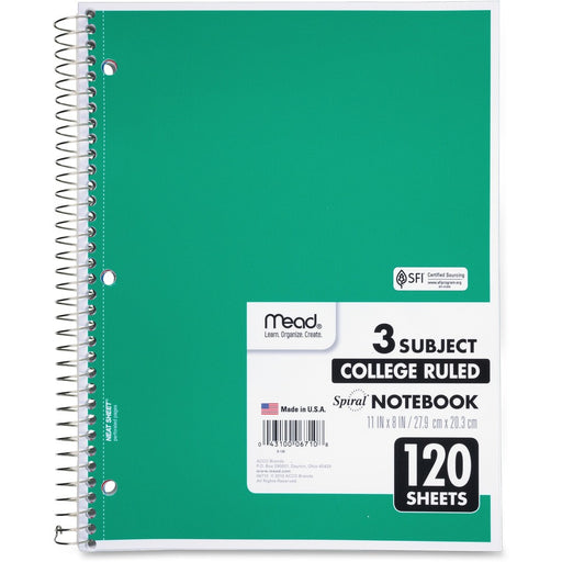 Mead 3-Subject Wire-bound Notebook - Letter-size