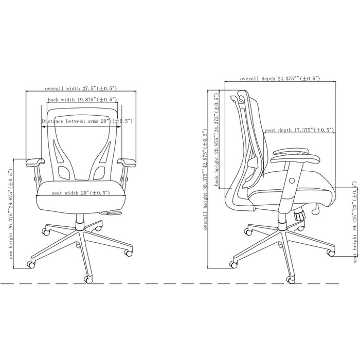 Lorell Fabric Seat Mesh Mid-back Chair - Black Fabric Seat - Black Back - Plastic Frame - 5-star Base - Black - 1 Each
