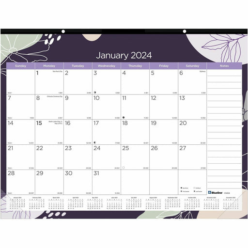 Blueline Abstract Floral Monthly Desk Pad