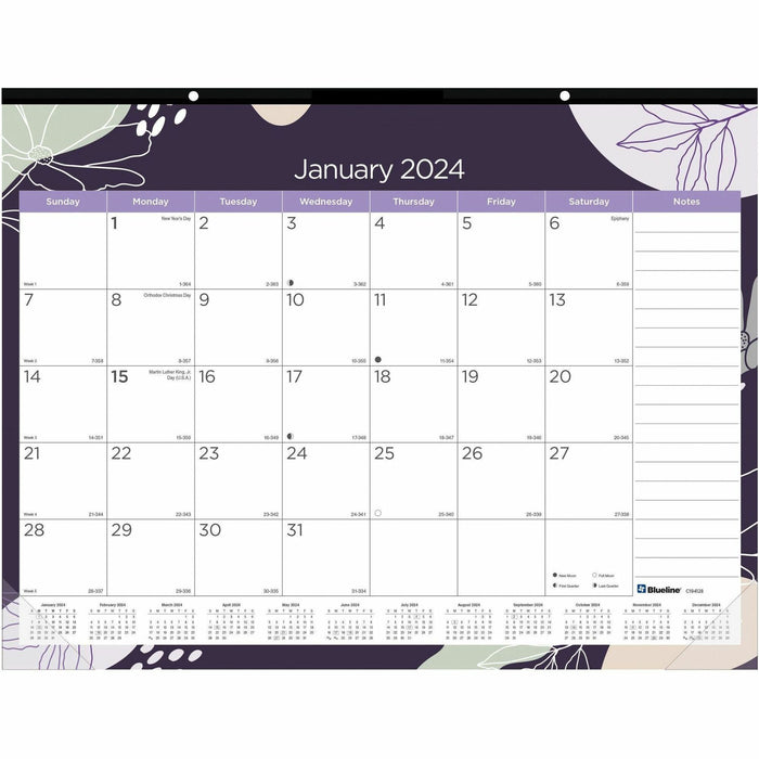 Blueline Abstract Floral Monthly Desk Pad