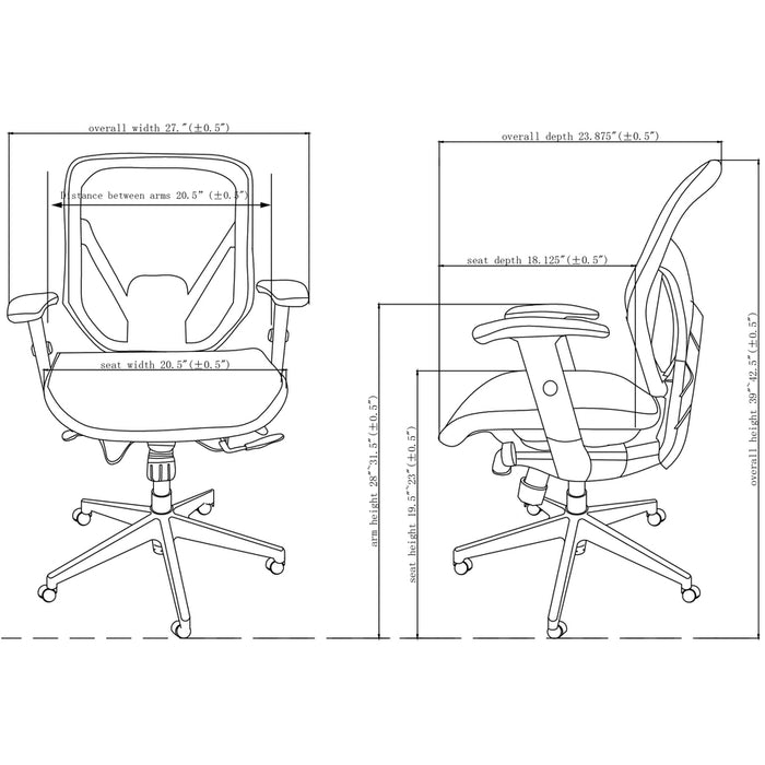 Lorell Mid-back Office Chair - Black Seat - Black Back - Plastic Frame - 5-star Base - Black - 1 Each