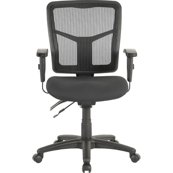 Lorell ErgoMesh Series Managerial Mid-Back Chair - Black Fabric Seat - Black Back - Black Frame - Mid Back - 5-star Base - 1 Each