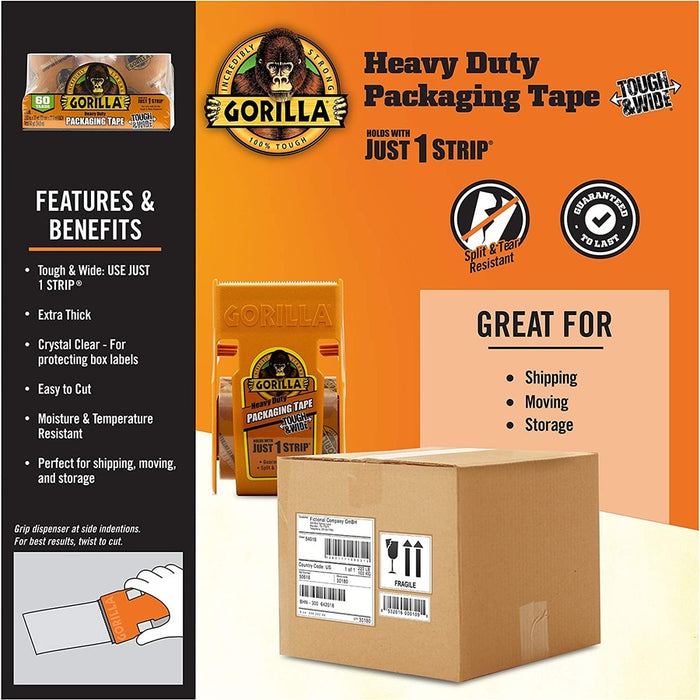 Gorilla Heavy-Duty Tough & Wide Shipping/Packaging Tape