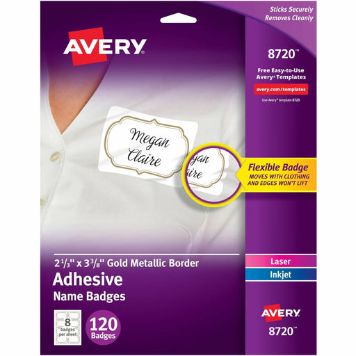 Avery® Self-Adhesive Removable Name Tag Labels with Gold Metallic Border