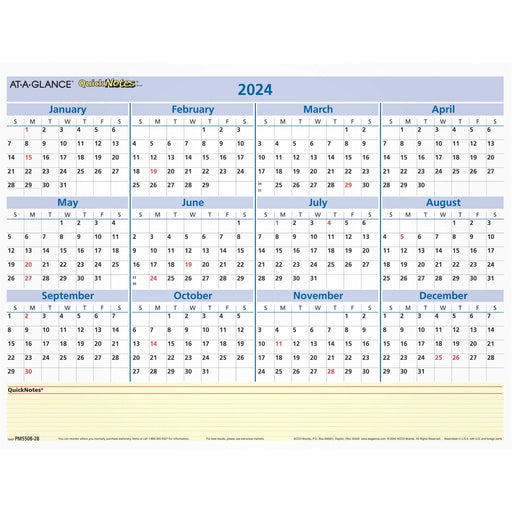 At-A-Glance Quicknotes Mini Erasable Yearly Wall Planner