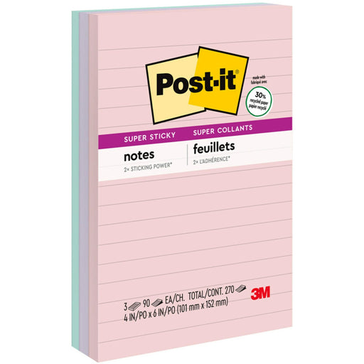 Post-it® Super Sticky Lined Recycled Notes - Wanderlust Pastels Color Collection