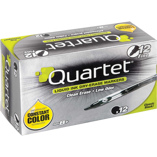 Quartet® EnduraGlide® Dry-Erase Markers, Fine Tip, Black, 12 Pack
