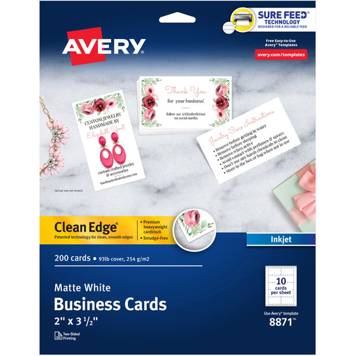 Avery® Clean Edge Business Cards, 2" x 3.5" , White, 200 (08871)