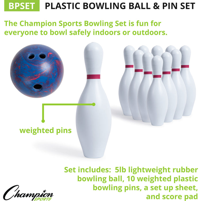 Champion Sports Plastic Bowling Ball & Pin Set