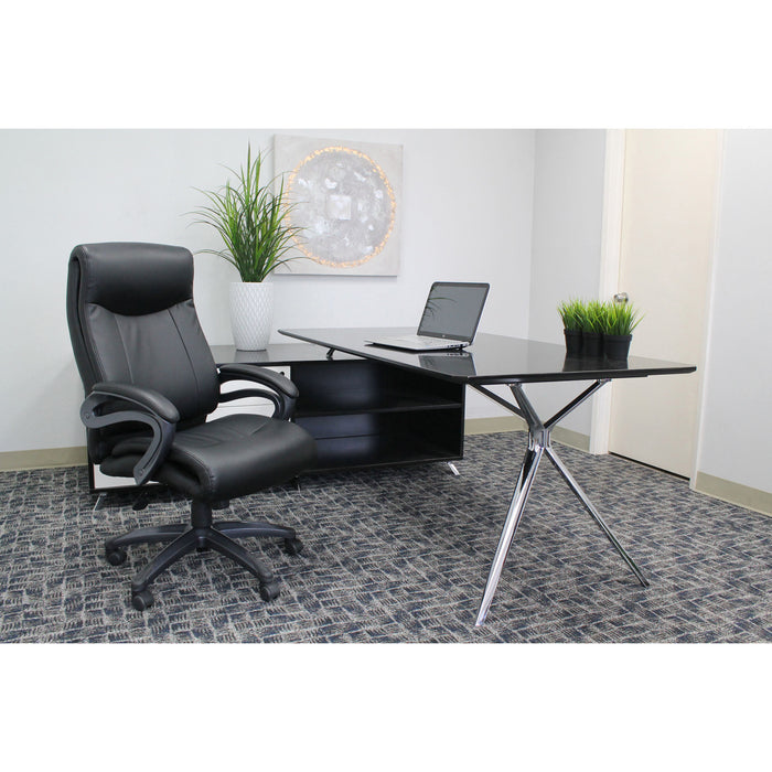 Lorell High Back Executive Chair - Black Leather Seat - 5-star Base - 1 Each