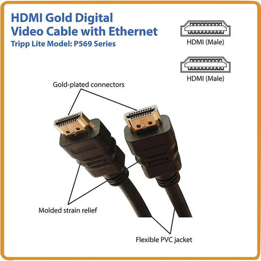 Tripp Lite High Speed HDMI Cable with Ethernet, UHD 4K, Digital Video with Audio (M/M), 3 ft. (0.91 m)