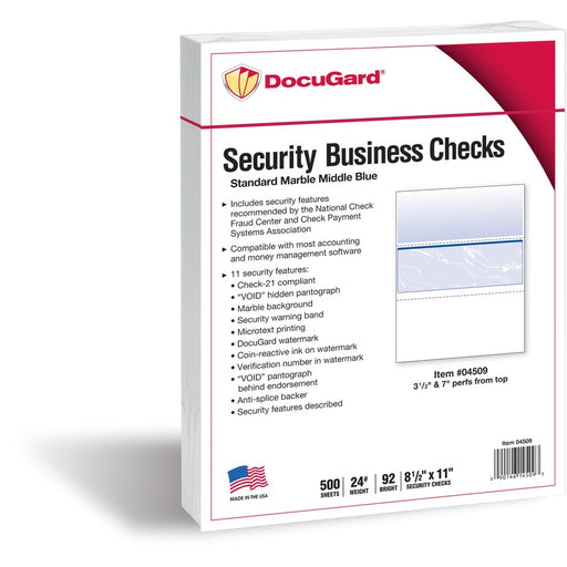 DocuGard Security Blue Marble Business Checks with 11 Features to Prevent Fraud
