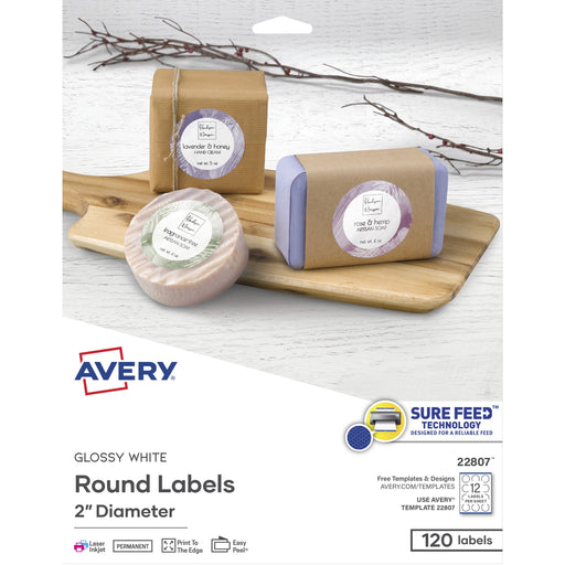 Avery® Glossy White Printable Round Labels with Sure Feed™ Technology