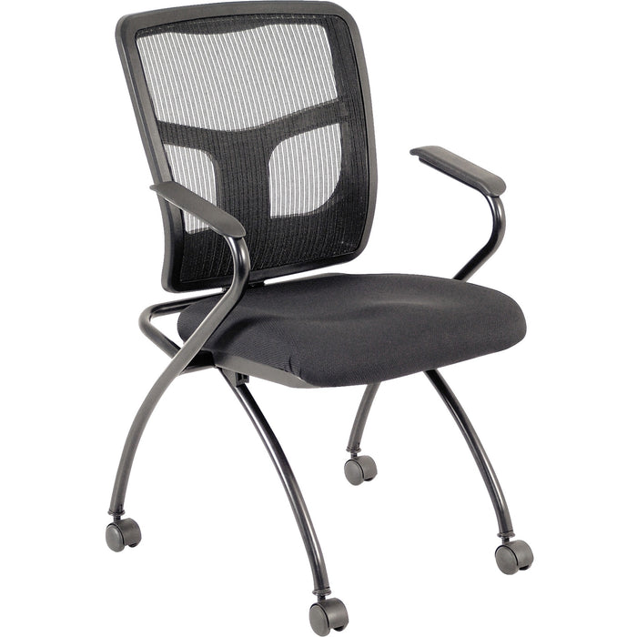 Lorell Back Nesting Chairs - 2 / CT - Powder Coated Metal Frame - Four-legged Base - Black - Armrest - 2 / Carton
