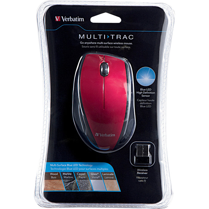 Verbatim Wireless Notebook Multi-Trac Blue LED Mouse - Red