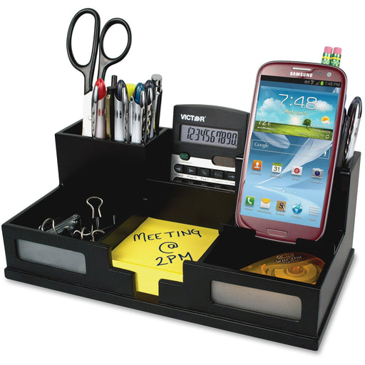 Victor 9525-5 Midnight Black Desk Organizer with Smart Phone Holder