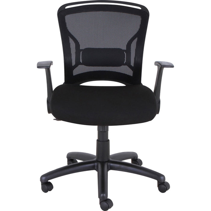 Lorell Flipper Arm Mid-back Chair - Fabric Seat - Mid Back - 5-star Base - Black - 1 Each