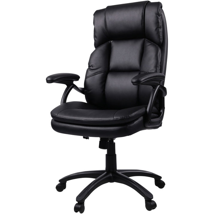 Lorell Black Base High-back Leather Chair - Bonded Leather Seat - Bonded Leather Back - High Back - 5-star Base - Black - 1 Each