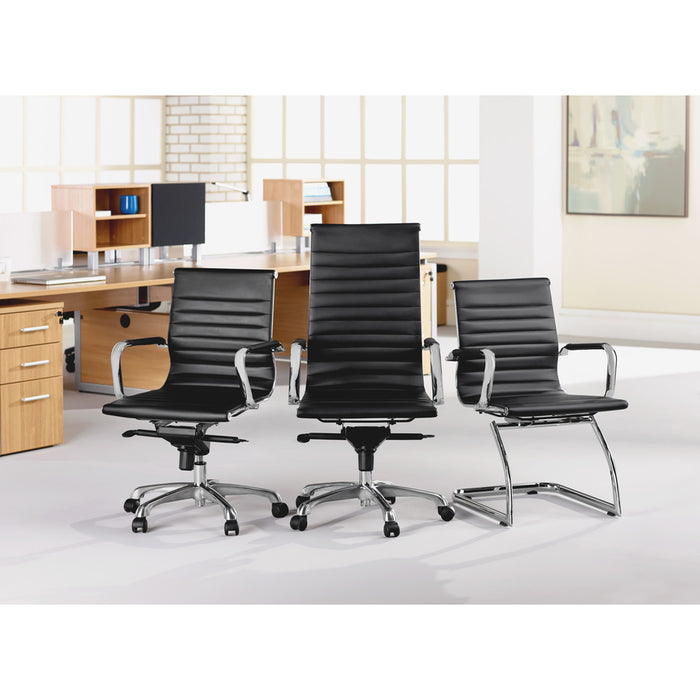 Lorell Modern Chair Series Mid-back Leather Chair - Leather Seat - Leather Back - Mid Back - 5-star Base - Black - 1 Each
