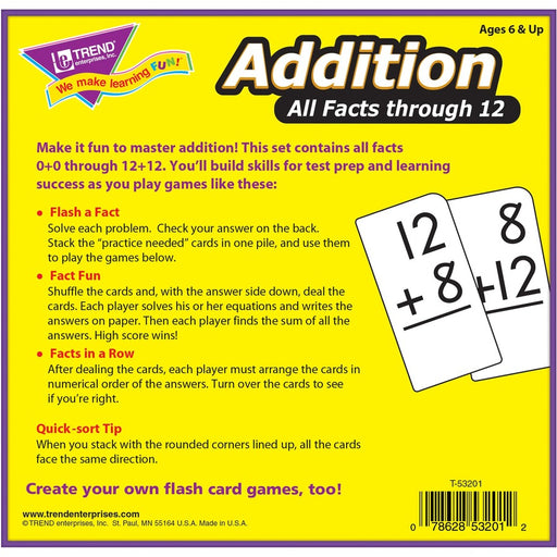 Trend Addition all facts through 12 Flash Cards