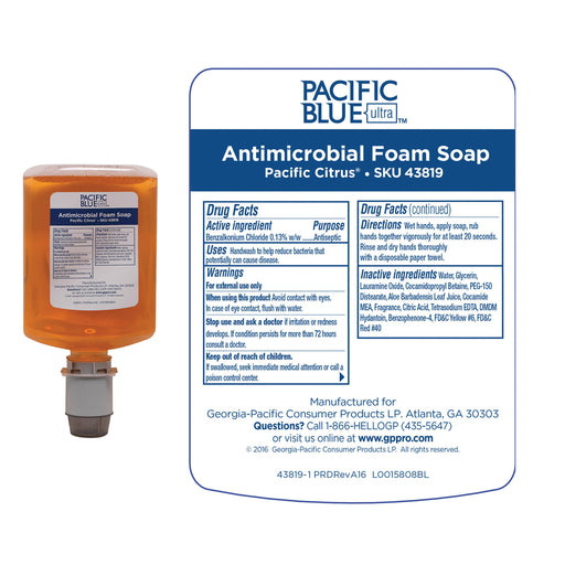 Pacific Blue Ultra Antimicrobial BZK Foam Soap Manual Dispenser Refills