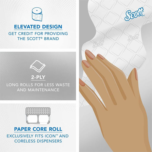Scott Pro Paper Core High-Capacity Standard Roll Toilet Paper with Elevated Design