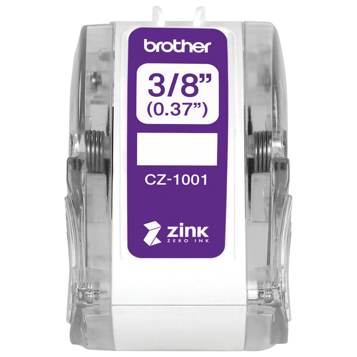 Brother Genuine CZ-1001 3/8" (0.37") 9mm wide x 16.4 ft. (5 m) long label roll featuring ZINK® Zero Ink technology