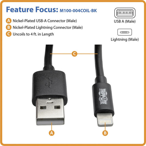 Tripp Lite Lightning Connector USB Coiled Cable