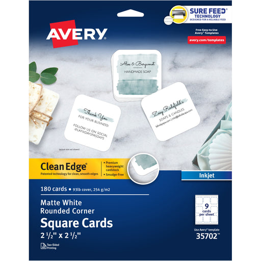 Avery® Clean Edge Square Cards, Rounded Corners, 2.5" x 2.5" (35702)