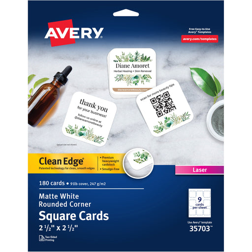 Avery® Avery Square Cards w/Rounded Edges, 2.5"x2.5" , 90 lbs. 180 Laser Cards